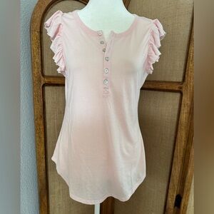 Chaser Pink Ruffle Sleeve Button Top